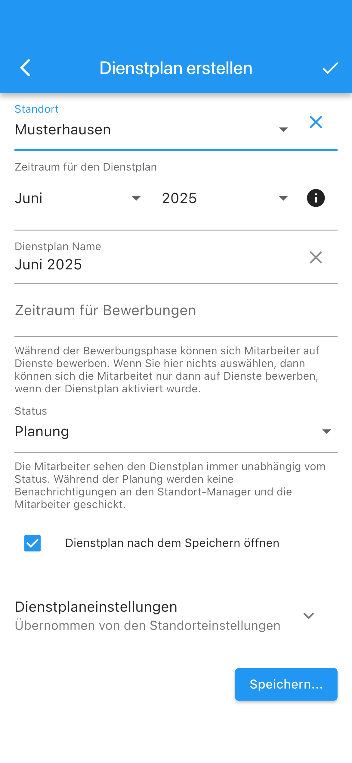 Dienstplan Screenshot aus der App